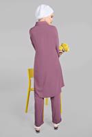 Tesettür giyim PEMBE YANLARI VE ÖNÜ DÜĞME DETAYLI 2&prime;Lİ PANTOLONLU TAKIM 1221