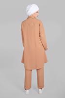 Tesettür giyim KAHVE YANLARI VE ÖNÜ DÜĞME DETAYLI 2&prime;Lİ PANTOLONLU TAKIM 1221