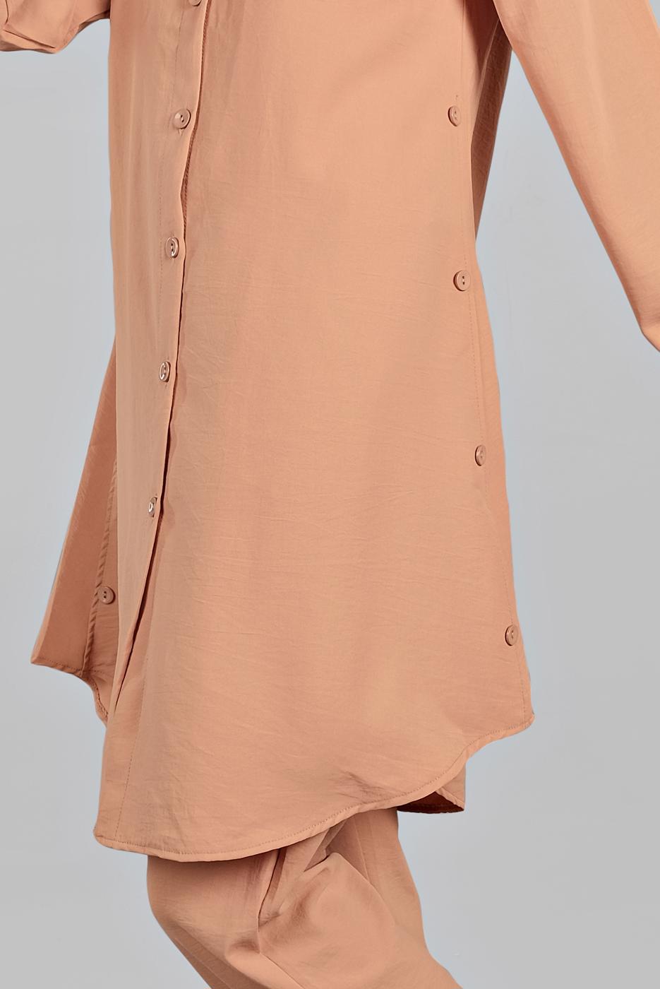 Tesettür giyim KAHVE YANLARI VE ÖNÜ DÜĞME DETAYLI 2&prime;Lİ PANTOLONLU TAKIM 1221