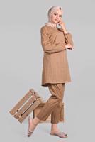 Tesettür giyim PEMBE KARE DESENLİ BELDEN BAĞCIKLI 2&prime;Lİ PANTOLONLU TAKIM 1825