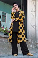 Tesettür giyim TURUNCU FİTİLLİ PUANTİYELİ 3&prime;LÜ PANTOLONLU TAKIM 2346