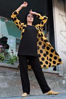 Tesettür giyim TURUNCU FİTİLLİ PUANTİYELİ 3&prime;LÜ PANTOLONLU TAKIM 2346