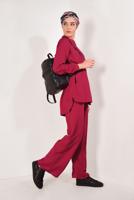 Tesettür giyim KIRMIZI HAKİM YAKA PAMUKLU PANTOLONLU TAKIM T 2526