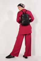 Tesettür giyim KIRMIZI HAKİM YAKA PAMUKLU PANTOLONLU TAKIM T 2526