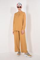 Tesettür giyim TURUNCU HAKİM YAKA PAMUKLU PANTOLONLU TAKIM T 2526