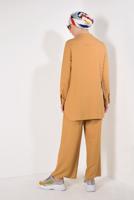 Tesettür giyim TURUNCU HAKİM YAKA PAMUKLU PANTOLONLU TAKIM T 2526