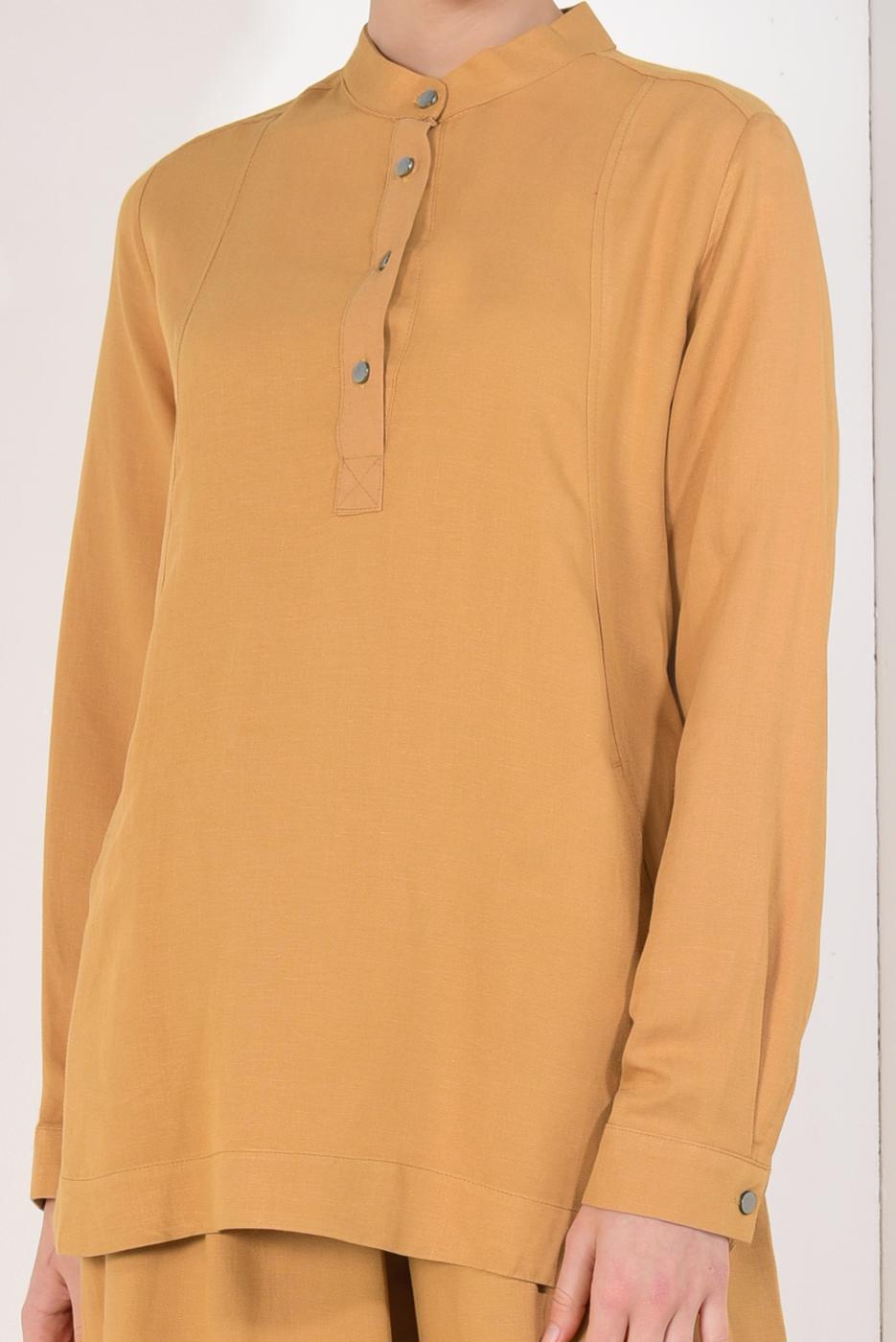 Tesettür giyim TURUNCU HAKİM YAKA PAMUKLU PANTOLONLU TAKIM T 2526