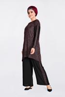 Vêtements hijab NOIR T 2828 Alvina Multi Color Kareli 2&prime;li Pant. Takım