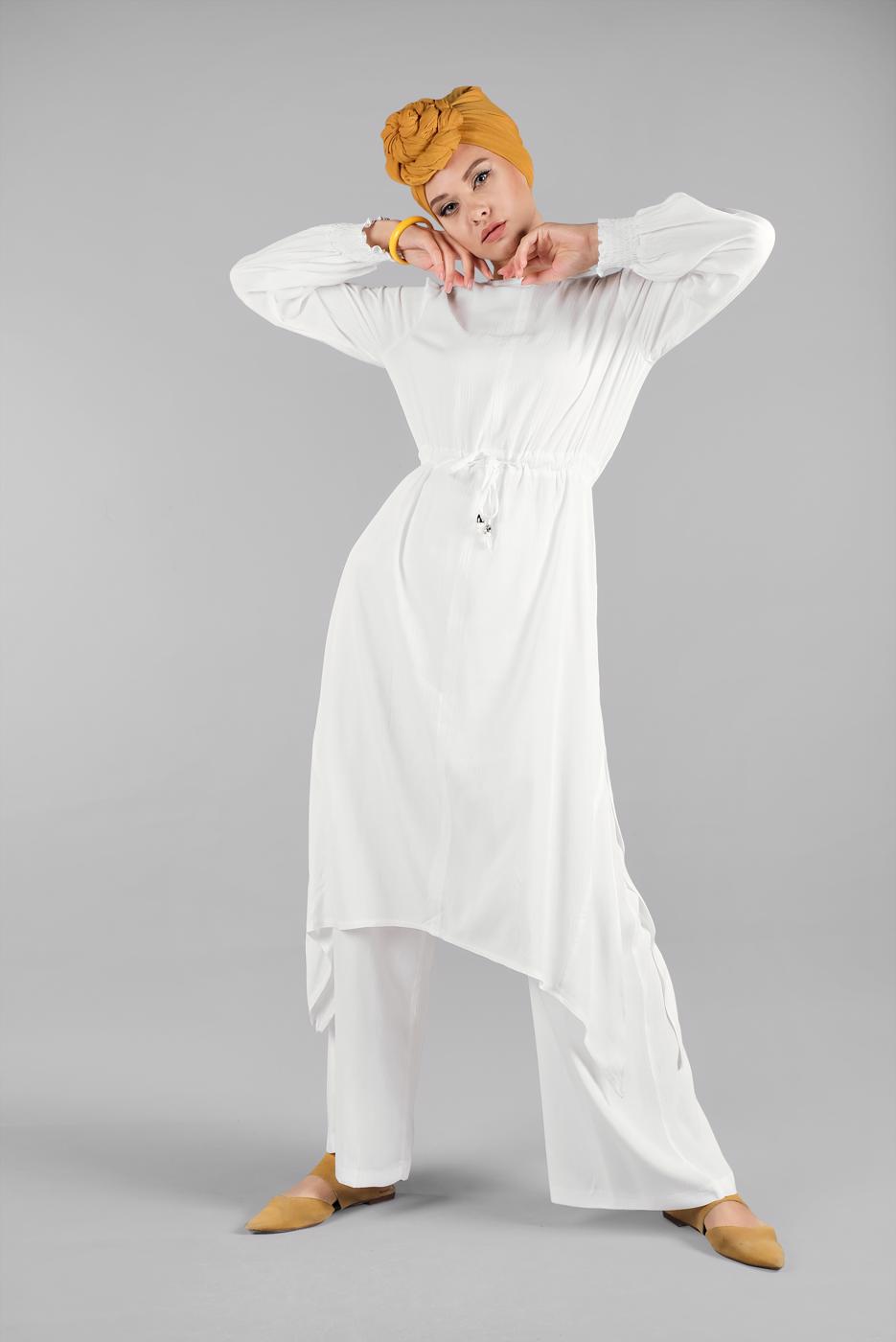 Hijab clothing WHITE T 3102 ZMN-PANTOLONLU TAKIM