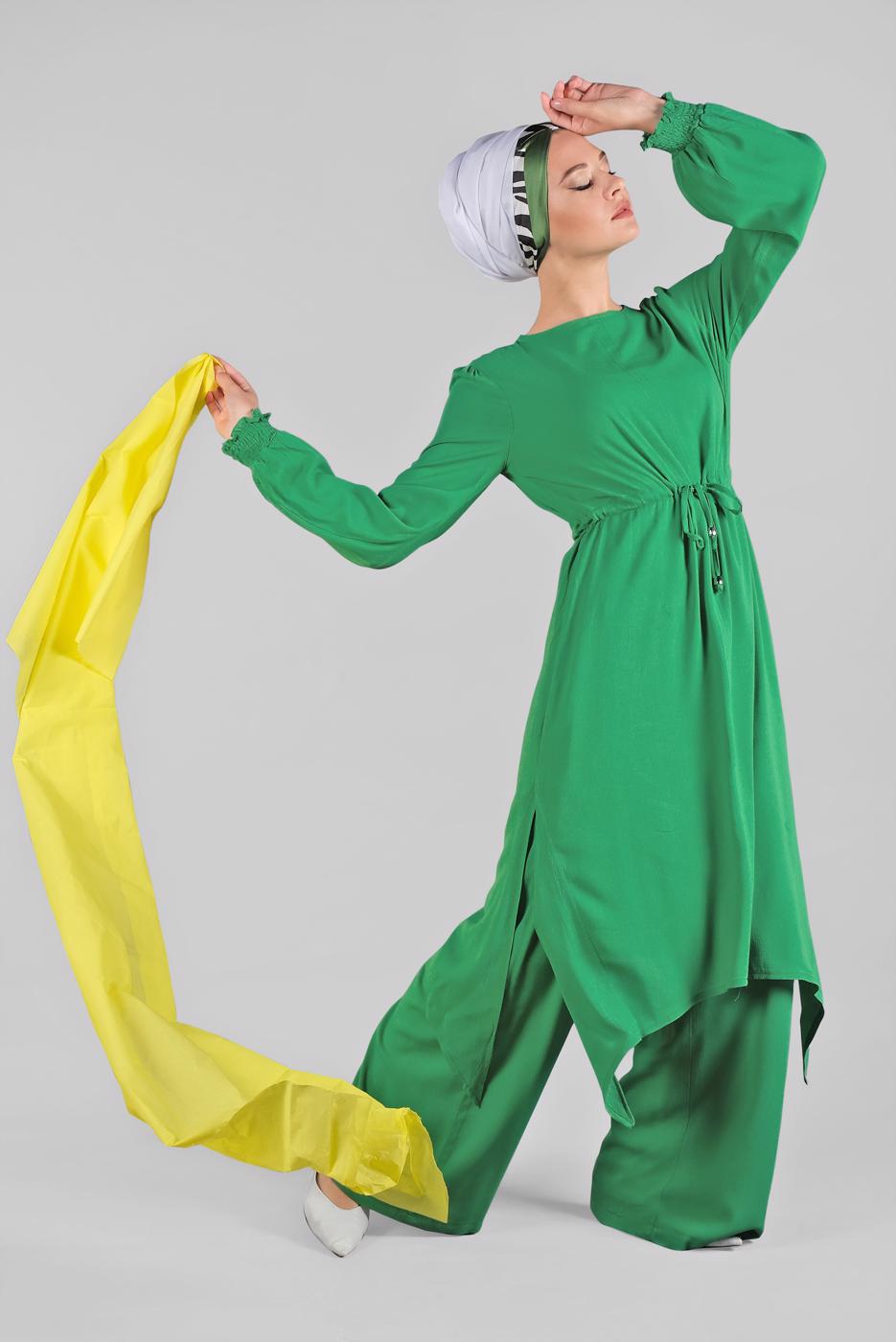 Hijab clothing GREEN T 3102 ZMN-PANTOLONLU TAKIM