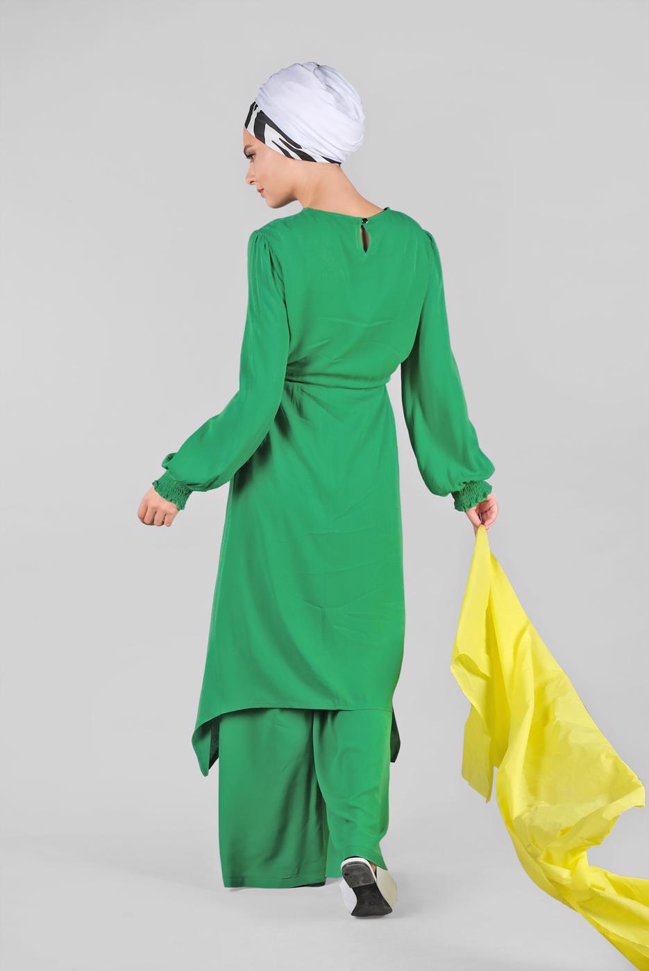 Hijab clothing GREEN T 3102 ZMN-PANTOLONLU TAKIM