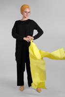 Tesettür giyim SİYAH ASİMETRİK KESİM FİTİLLİ 2&prime;Lİ PANTOLONLU TAKIM 3256