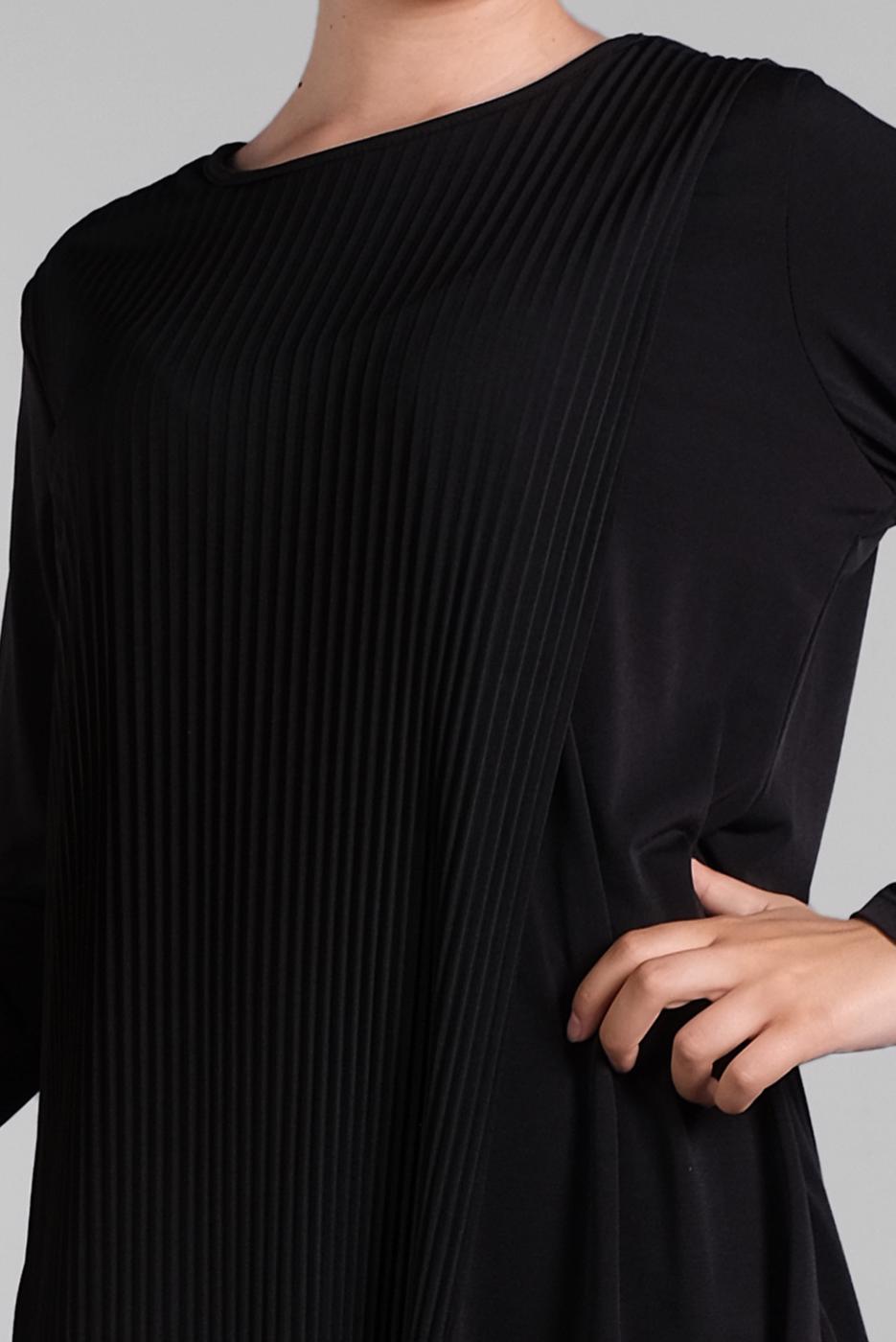 Tesettür giyim SİYAH ASİMETRİK KESİM FİTİLLİ 2&prime;Lİ PANTOLONLU TAKIM 3256