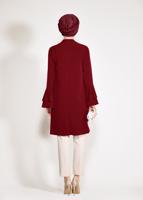 Tesettür giyim BORDO KOLLARI VOLANLI 2′Lİ PANTOLONLU TAKIM 3410