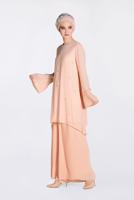 Tesettür giyim PUDRA BONCUK VE PİLİSELİ 2′Lİ PANTOLONLU TAKIM 3437