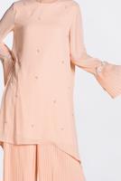 Tesettür giyim PUDRA BONCUK VE PİLİSELİ 2′Lİ PANTOLONLU TAKIM 3437