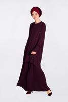 Tesettür giyim MOR BONCUK VE PİLİSELİ 2′Lİ PANTOLONLU TAKIM 3437