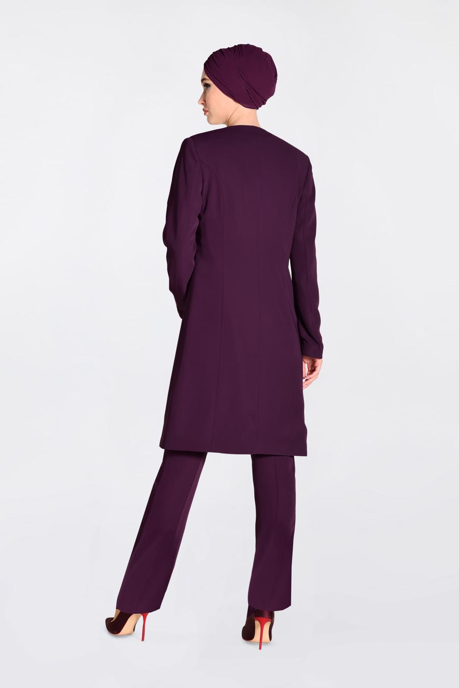 Tesettür giyim MÜRDÜM TAŞLI 3′LÜ PANTOLONLU TAKIM 3440