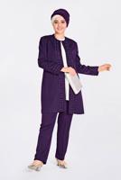 Tesettür giyim MOR GÜPÜR DETAYLI 3′LÜ PANTOLONLU TAKIM 3442P 