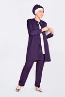 Tesettür giyim MOR GÜPÜR DETAYLI 3&prime;LÜ PANTOLONLU TAKIM 3442P 