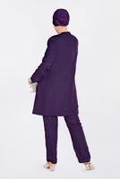 Tesettür giyim MOR GÜPÜR DETAYLI 3′LÜ PANTOLONLU TAKIM 3442P 