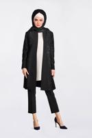 Tesettür giyim SİYAH DANTEL VE BONCUK İŞLEMELİ 3′LÜ PANTOLONLU TAKIM 3443