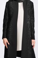 Tesettür giyim SİYAH DANTEL VE BONCUK İŞLEMELİ 3′LÜ PANTOLONLU TAKIM 3443