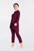 Tesettür giyim MÜRDÜM GÜPÜR DETAYLI 2′Lİ PANTOLONLU TAKIM 3474P
