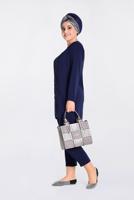 Tesettür giyim LACİVERT GÜPÜR DETAYLI 2′Lİ PANTOLONLU TAKIM 3474P 