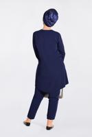 Tesettür giyim LACİVERT GÜPÜR DETAYLI 2′Lİ PANTOLONLU TAKIM 3474P 