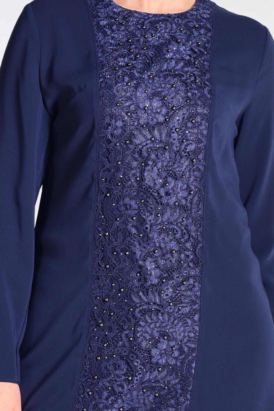 Tesettür giyim LACİVERT GÜPÜR DETAYLI 2′Lİ PANTOLONLU TAKIM 3474P 