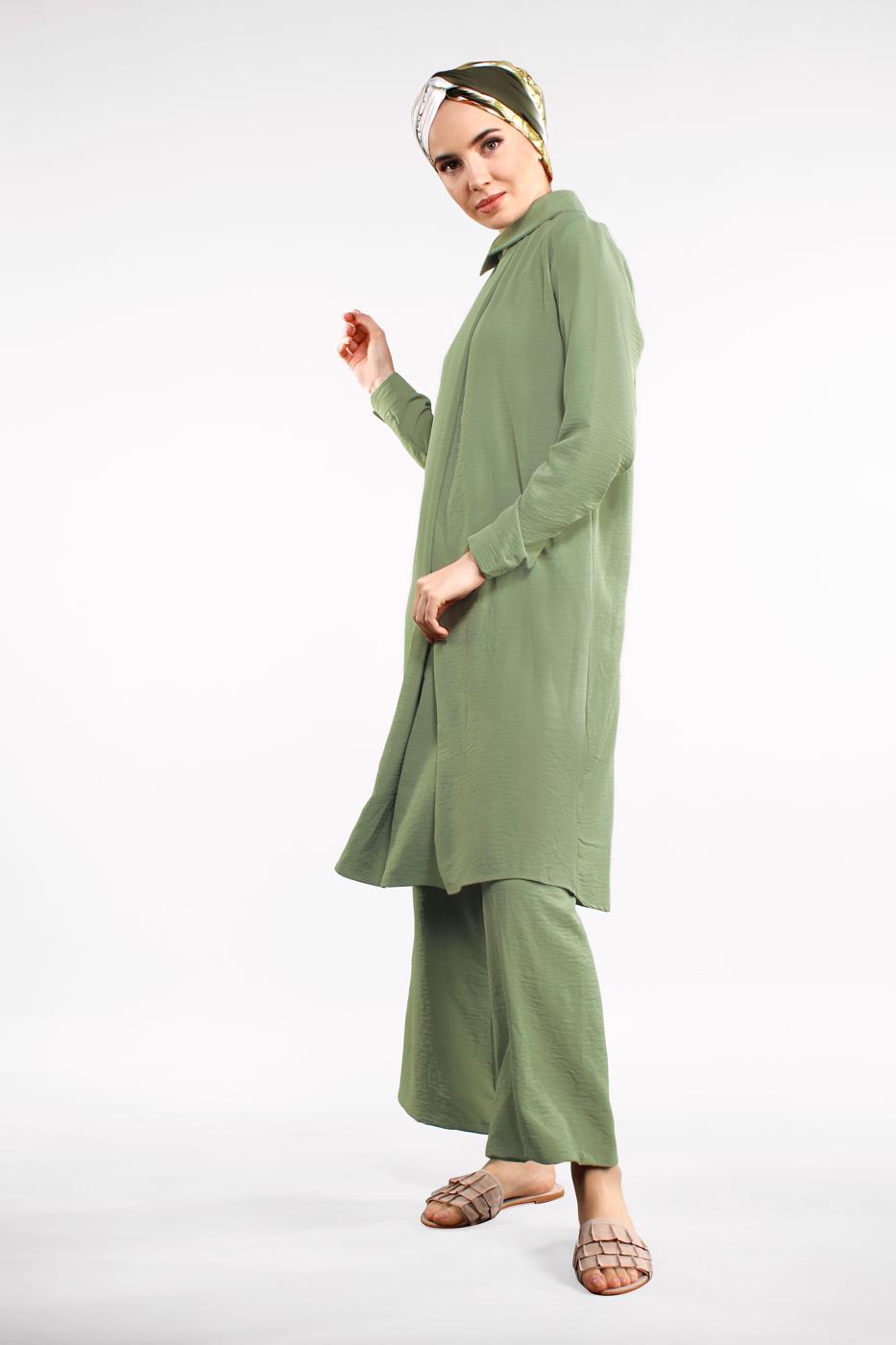 Tesettür giyim HAKİ PAMUKLU 2&prime;Lİ PANTOLONLU TAKIM 4002