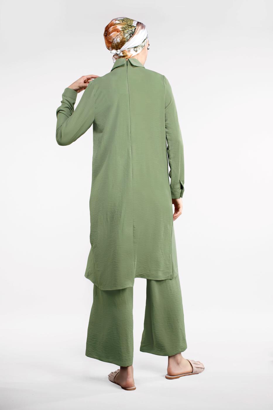 Tesettür giyim HAKİ PAMUKLU 2&prime;Lİ PANTOLONLU TAKIM 4002