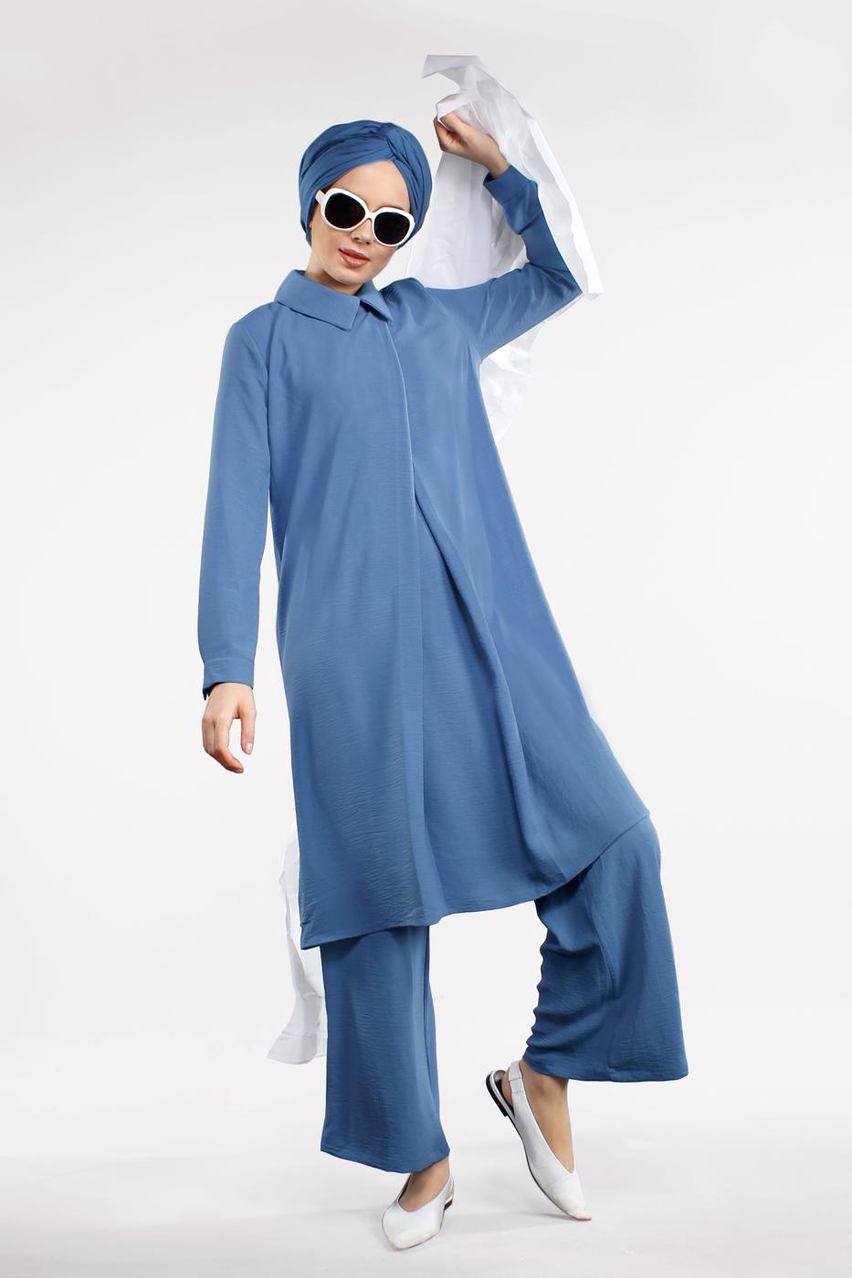 Tesettür giyim LACİVERT PAMUKLU 2&prime;Lİ PANTOLONLU TAKIM 4002