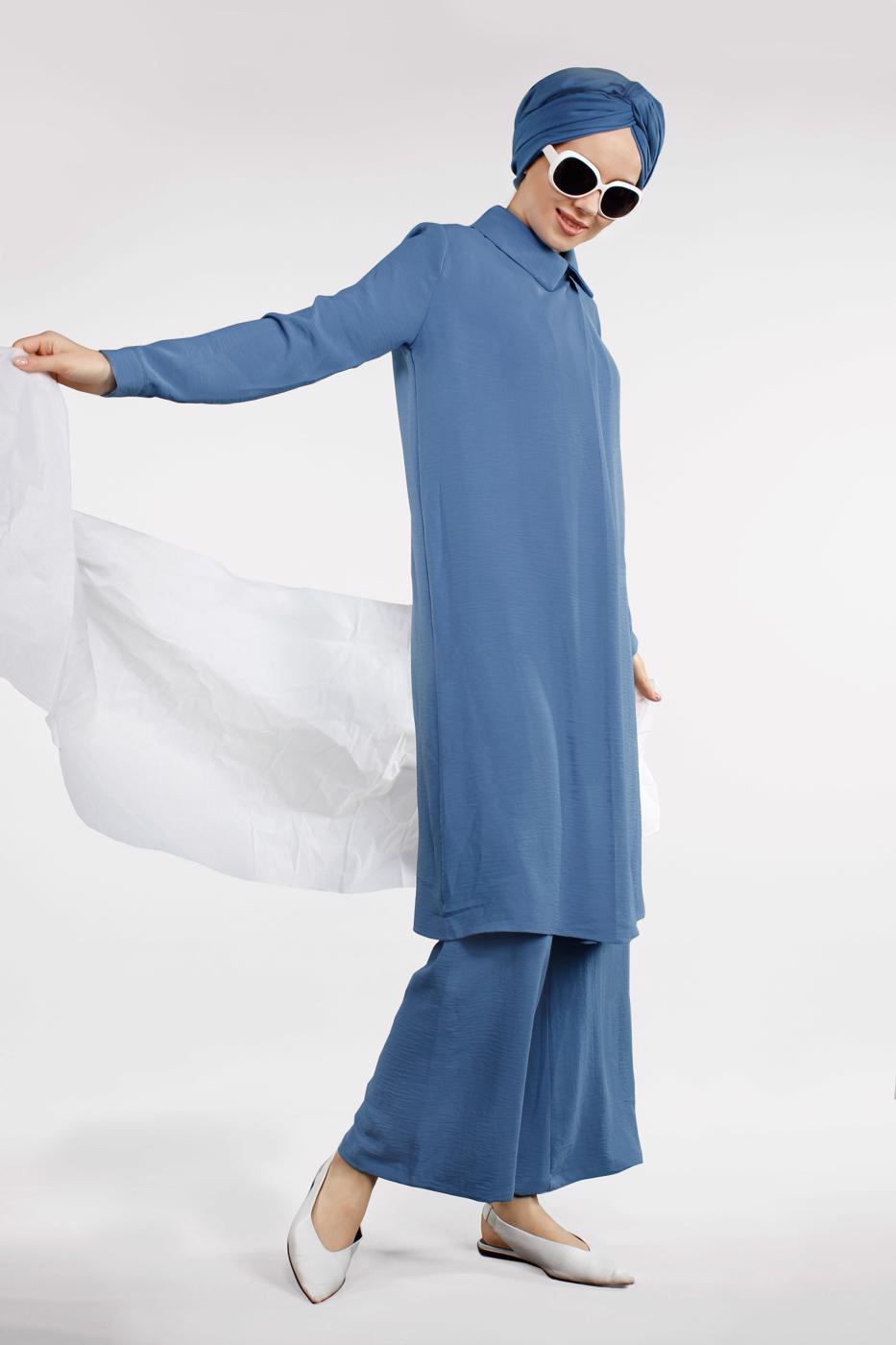 Tesettür giyim LACİVERT PAMUKLU 2&prime;Lİ PANTOLONLU TAKIM 4002