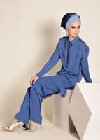 Tesettür giyim LACİVERT ŞERİT TAŞ DETAYLI 2&prime;Lİ PANT. TAKIM 4253 