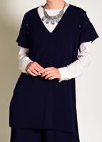 Tesettür giyim LACİVERT İNCİ DETAYLI OMUZLARI VOLANLI 2&prime;Lİ PANT. TAKIM 4352