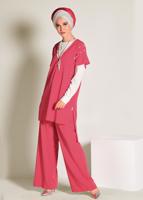 Tesettür giyim MERCAN İNCİ DETAYLI OMUZLARI VOLANLI 2&prime;Lİ PANT. TAKIM 4352