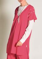 Tesettür giyim MERCAN İNCİ DETAYLI OMUZLARI VOLANLI 2&prime;Lİ PANT. TAKIM 4352