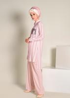 Tesettür giyim PUDRA  CEBİ PUL PAYETLİ ÇİZGİLİ PANTOLONLU TAKIM 4354