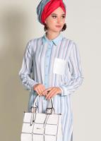 Tesettür giyim MAVİ  CEBİ PUL PAYETLİ ÇİZGİLİ PANTOLONLU TAKIM 4354