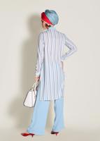 Tesettür giyim MAVİ  CEBİ PUL PAYETLİ ÇİZGİLİ PANTOLONLU TAKIM 4354