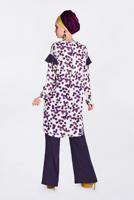 Tesettür giyim MOR  CEP VE KOLARI VOLAN DETAYLI BASKILI 2&prime;Lİ PANT. TAKIM 4373