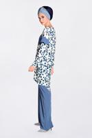 Tesettür giyim LACİVERT  CEP VE KOLARI VOLAN DETAYLI BASKILI 2&prime;Lİ PANT. TAKIM 4373