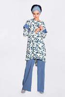 Tesettür giyim LACİVERT  CEP VE KOLARI VOLAN DETAYLI BASKILI 2&prime;Lİ PANT. TAKIM 4373