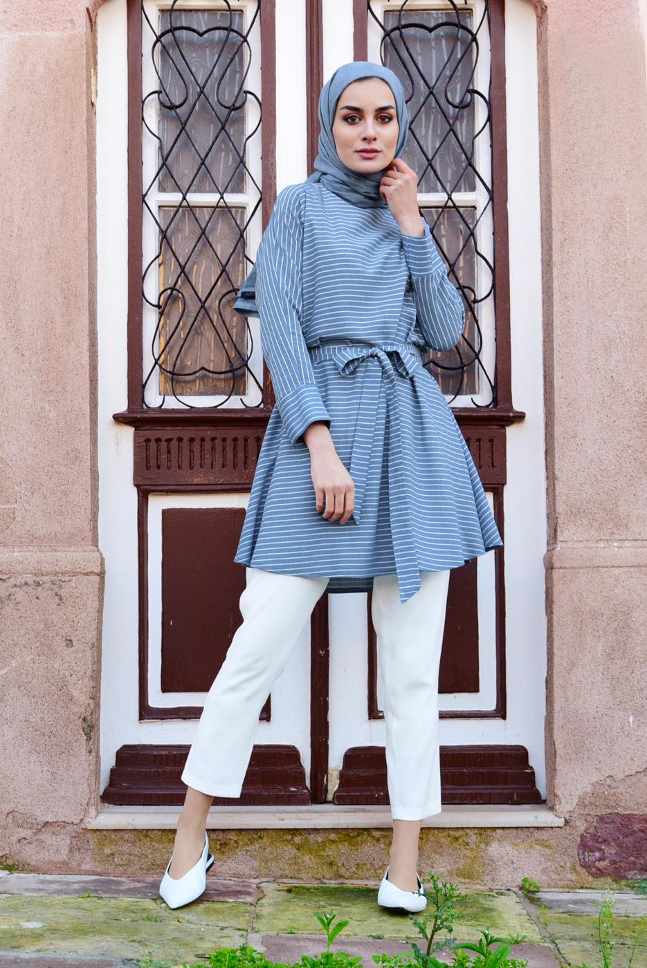 Vêtements hijab BLEU MARINE T 4782 Meri Store-Pantolonlu Takım
