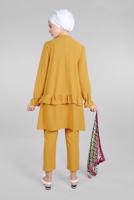Tesettür giyim TURUNCU KOLLARI BÜZGÜLÜ  2&prime;Lİ PANTOLONLU TAKIM 5016 