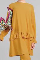 Tesettür giyim TURUNCU KOLLARI BÜZGÜLÜ  2&prime;Lİ PANTOLONLU TAKIM 5016 