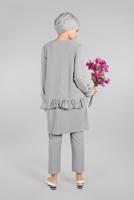 Tesettür giyim GRİ KOLLARI BÜZGÜLÜ  2&prime;Lİ PANTOLONLU TAKIM 5016 