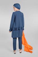 Tesettür giyim MAVİ KOLLARI BÜZGÜLÜ  2&prime;Lİ PANTOLONLU TAKIM 5016 